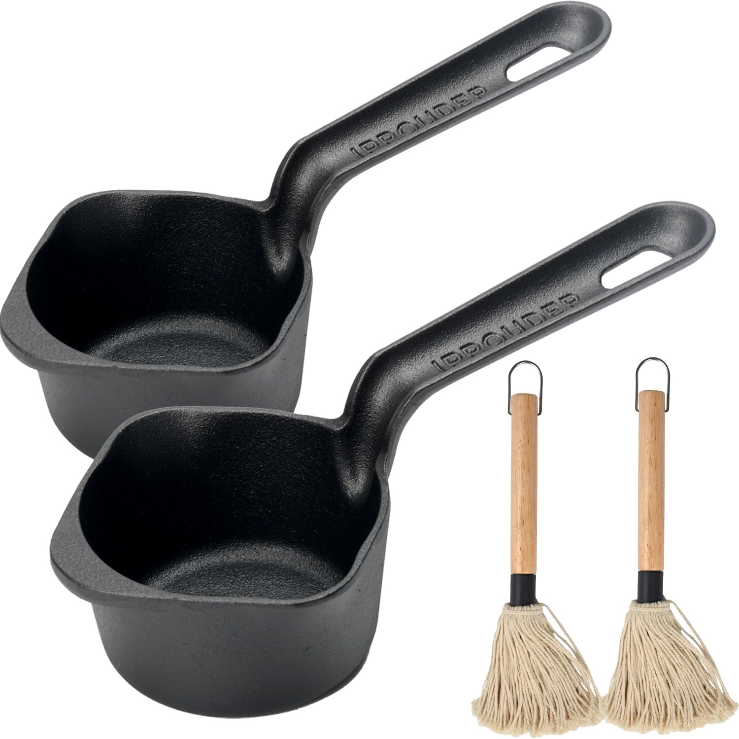 Cast Iron Sauce Pan and Basting Pot with BBQ Mop Brushes - Cast Iron Small 