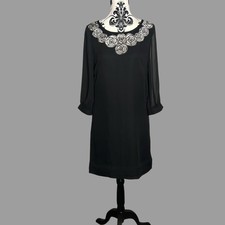 Kaliko Black Sheer Sleeve Flower Shift Dress Size UK 10 Occasional Evening Party