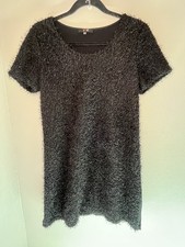 Yest Textured Eyelash Knit Shift Dress Black Lined Front Women’s Size 6