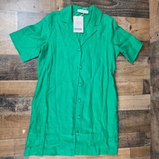 Everlane Linen Mini Shirt Collar Pockets Dress Green Short Sleeve Button XS NWT