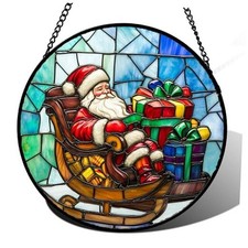 Stained Glass Window Hanging - Santa Claus Gift 9.8x9.8 IN Colorful