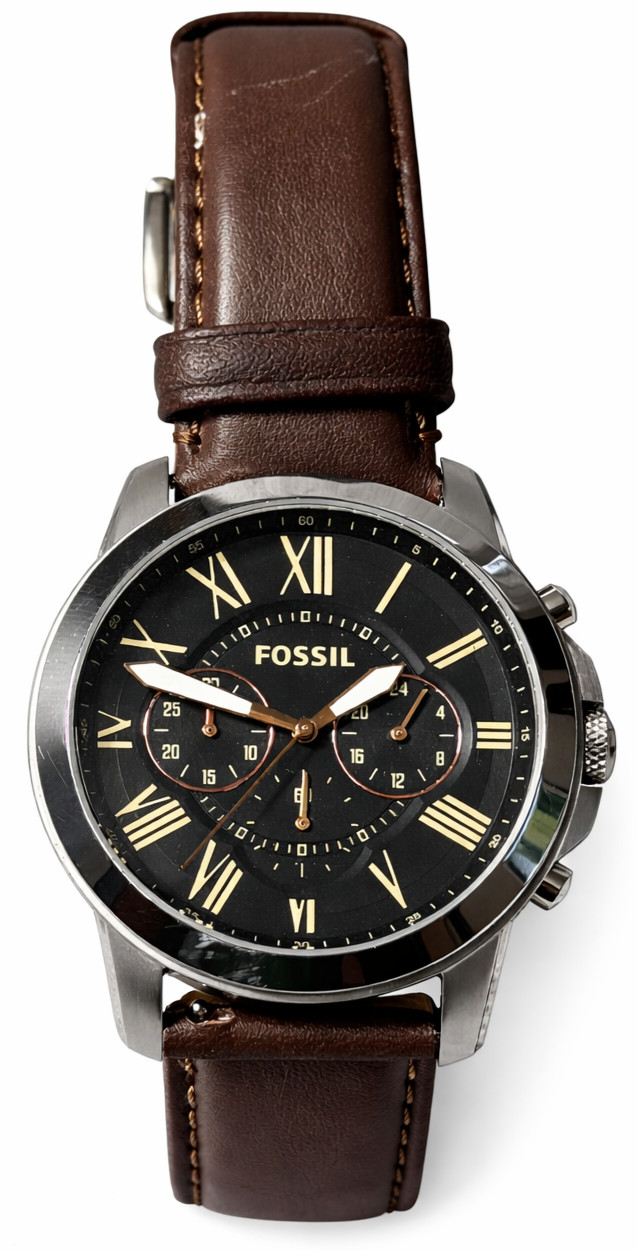 Fossil FS4813 Men's Chronograph Brown Leather Strap Black Dial Watch 44mm Quartz