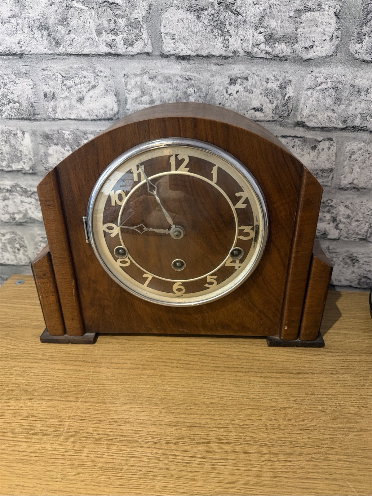 Vintage Art Deco Wooden Mantel Clock - Untested Hermle 196 Movement (12cm)"