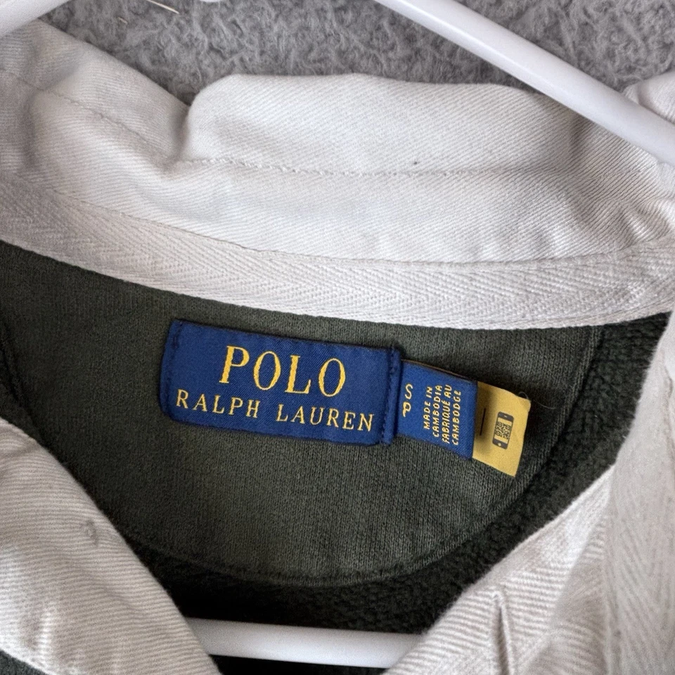 Ralph Lauren RL Camisa de Rugby Polar Para Hombres Pequeña Oliva Pony Cuello Blanco Sudadera Foto 3 de 4