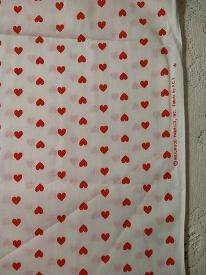 REMNANT Vintage Hearts Red & White Cotton Fabric 12x22 Valentine's Day Weilwood