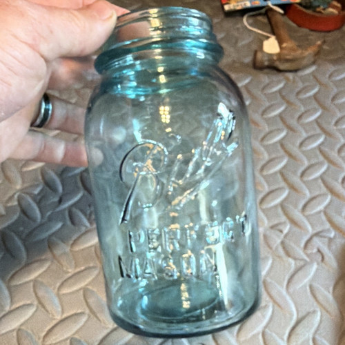 Ball Blue Glass Quart Mason Jar Bottle Type Jar Off set Perfect Mason