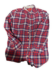 IZOD Mens Medium Red Plaid Long Sleeve Button Up Chest Pocket Flannel Shirt