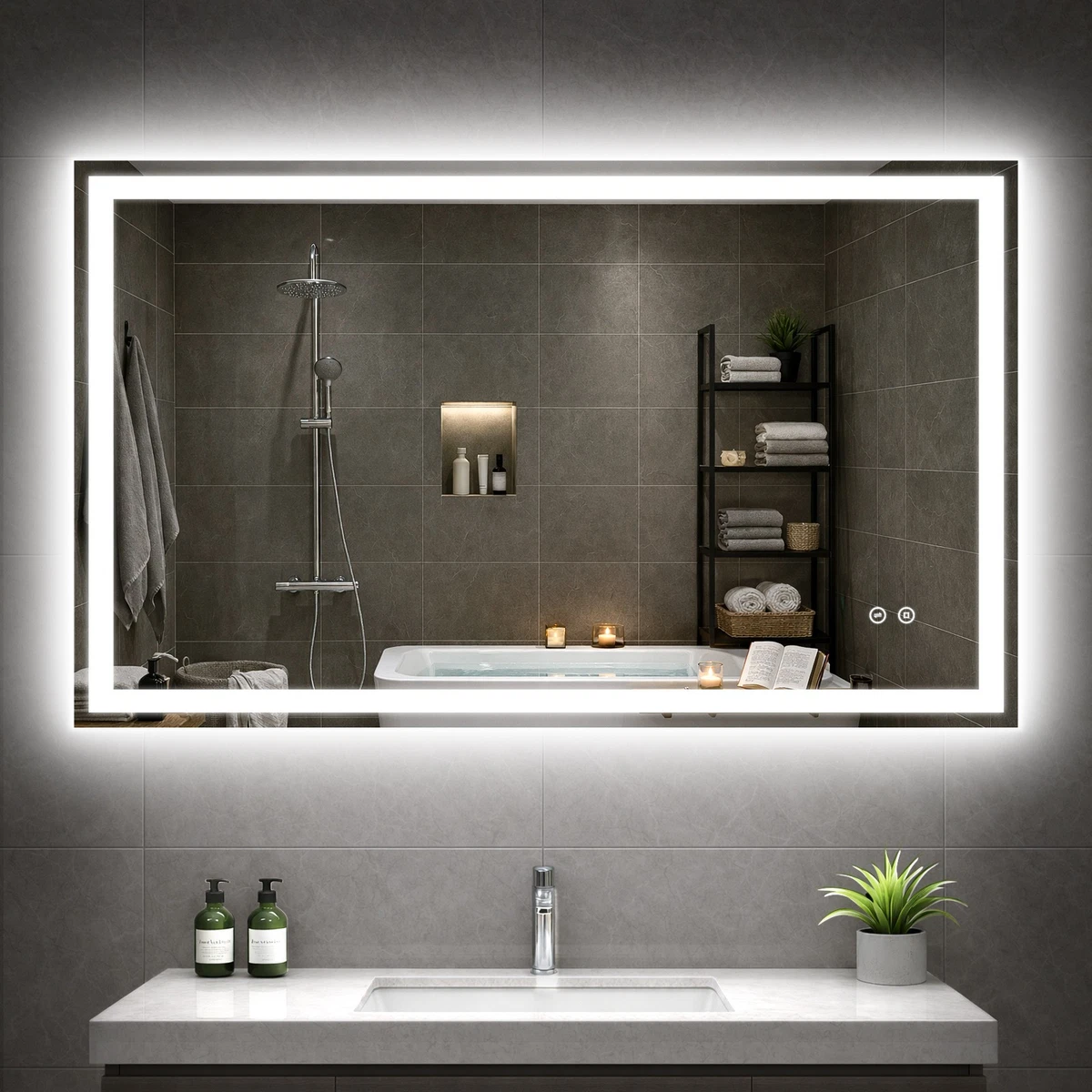 Badspiegel LED 100x60cm 3 Lichtfarben Dimmbar Wandmontage Touch-Schalter