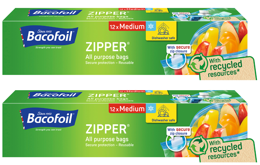 24x Bacofoil All-Purpose Zipper Seal Reseal Resealable Travel Food Bags MEDIUM