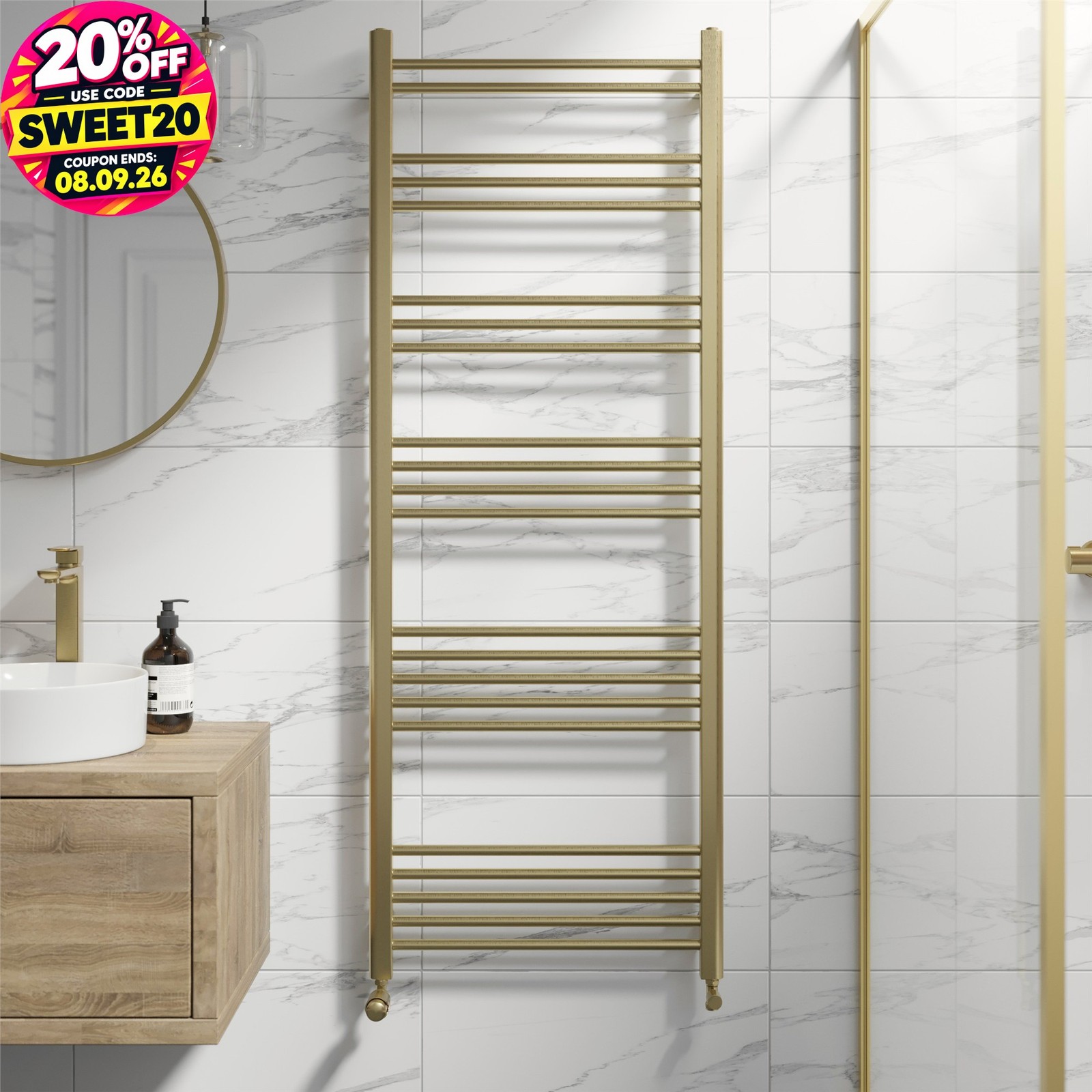RadiLux Heated Towel Rail Brushed Brass 1600 x 600mm Flat