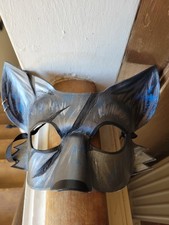 Handmade Wolf Face Mask Black Gray Blue Adjustable Adult Halloween Costume