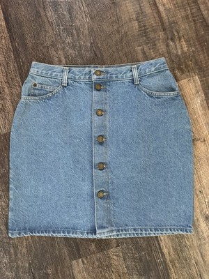 Vivaldi Jeanswear Women's Blue Denim A-Line Skirt Button Front Pockets Size 12