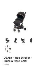 OBABY Roo Compact Travel Stroller Pushchair - Black & Rose Gold with Footmuff