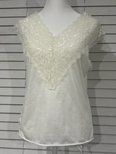 Vintage 80s 90s Metropolitan Ivory Nylon Lace Camisole M Coquette USA
