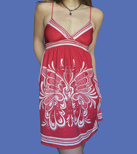 Y2K Forever 21 Graphic Butterfly Sundress Red Hippie Indie Sleaze Smocked MED
