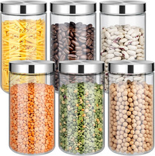 6 Pcs 50 Oz Clear Glass Canister Set with Stainless Steel Lids, Food Storage Con