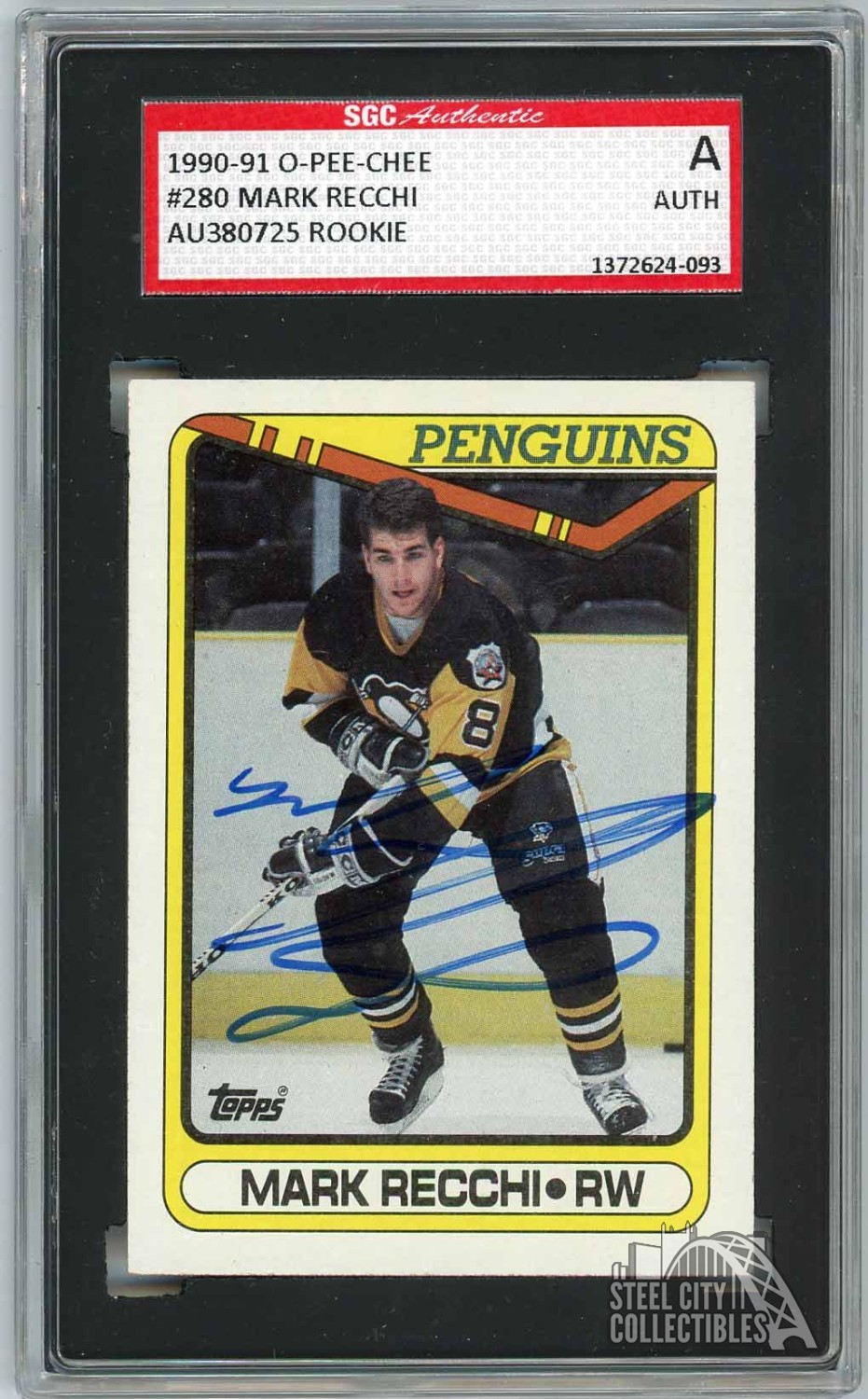 Mark Recchi 1990-91 O-Pee-Chee Autograph Rookie Card #280 SGC Authentic