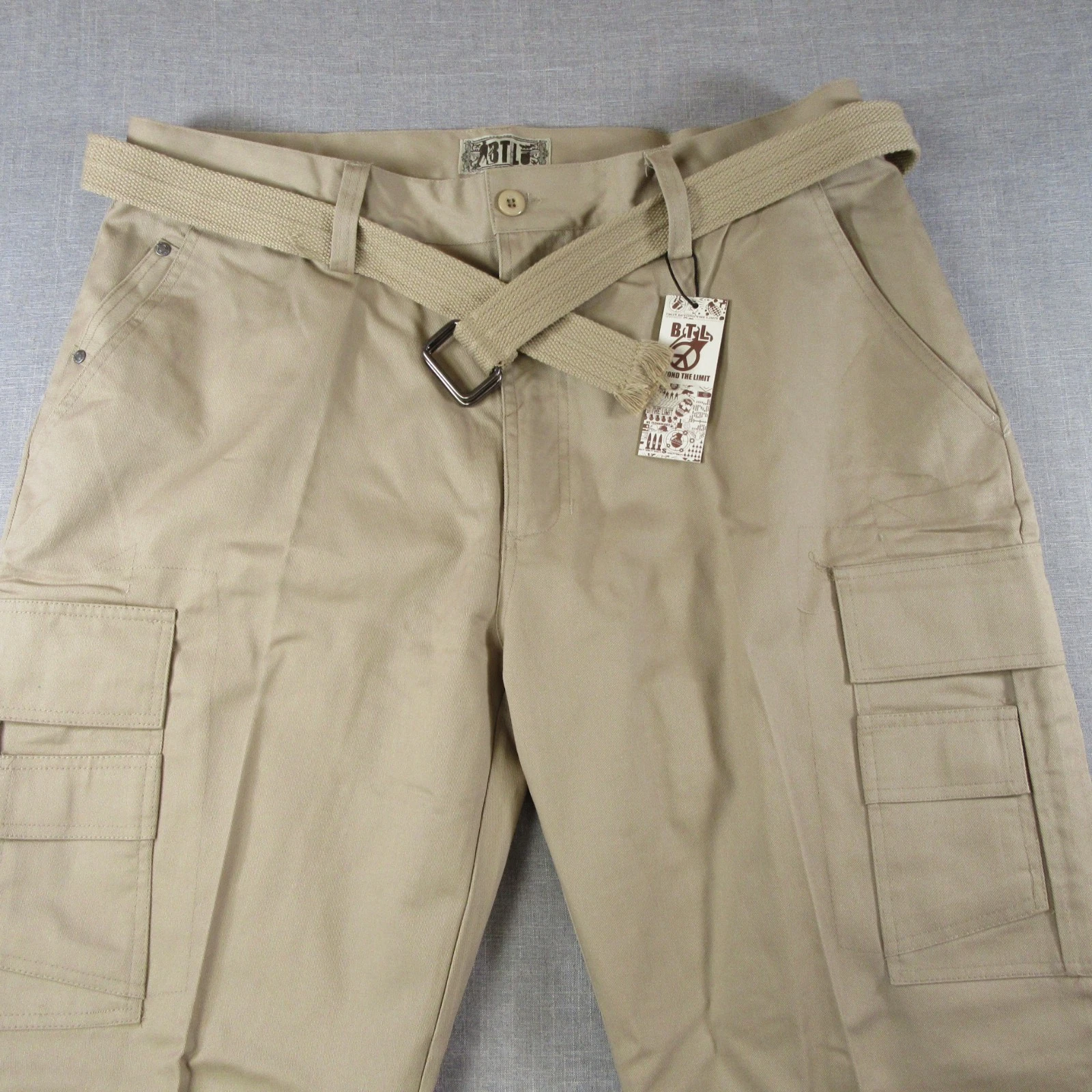 BTL Beyond The Limit Cargo Pants NEW Khaki Mens Utility Tactical Belted Hiking