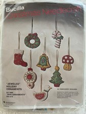 Vintage Bucilla Christmas Needlecraft "Jeweled" Holiday Ornaments