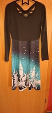 Damen Kleid Langarm Schwarz Eisblau Und Weiß...