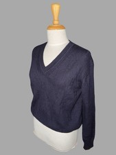 HERMES Pullover Sweater AOP  Raised H  Wool V-Neck Navy women  s sz 38 FR / US 6
