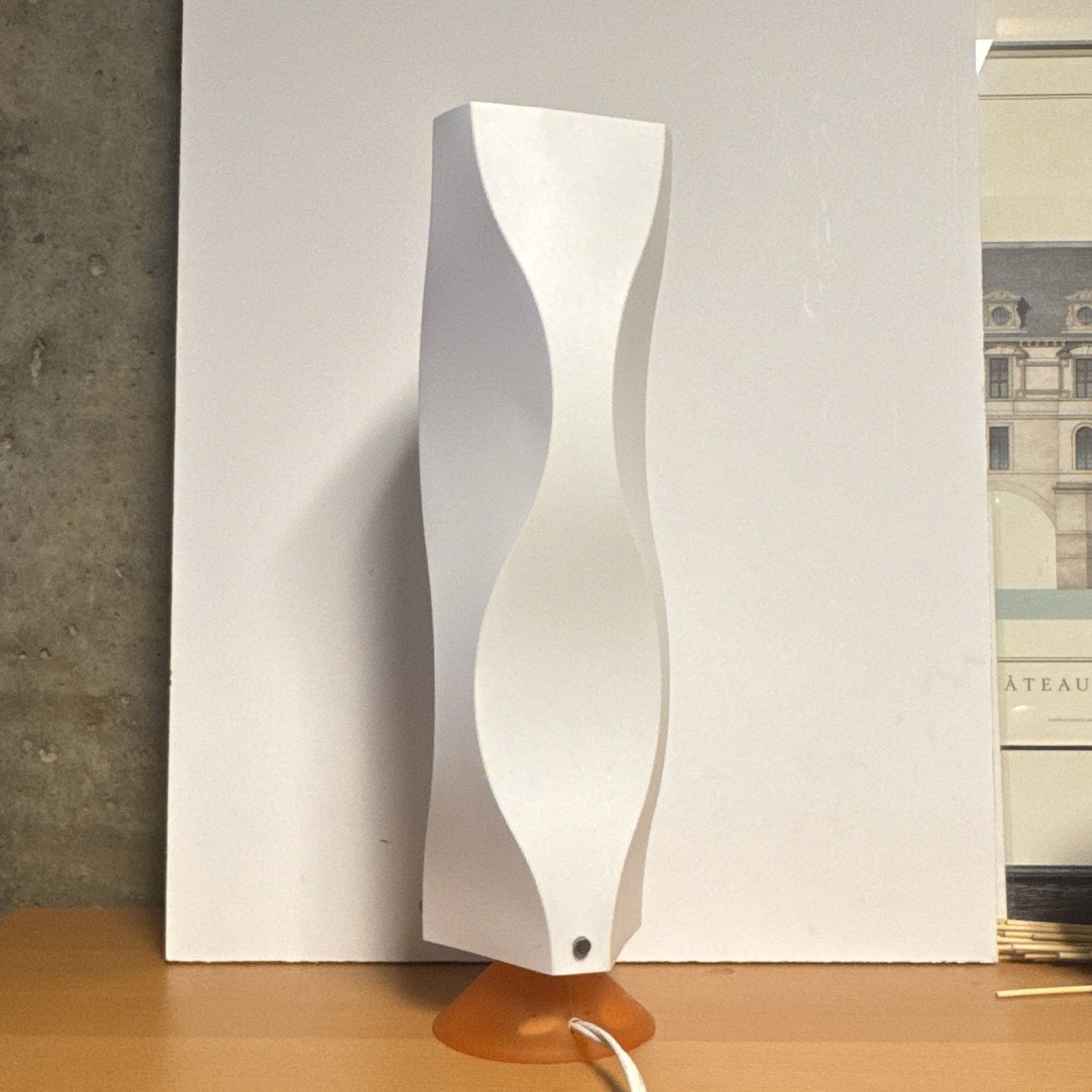 Modern Geometric White Table Lamp with Orange Base, Matte Finish