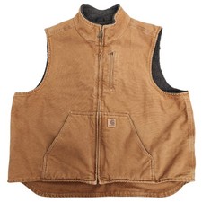 Carhartt Sherpa Lined Mock Neck Work Vest Men's 2XL Brown Chores Canvas Ranch