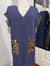 Umgee Bad Little Country Girl Mini Shift Tunic Dress Leopard Print Trim Pocket L