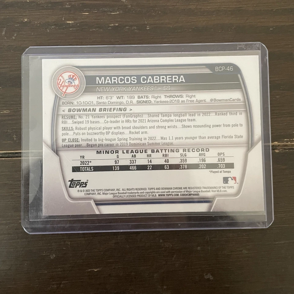 2023 Bowman - Chrome Prospects Marcos Cabrera #BCP-46 (RC) - Image 2 of 2