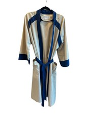 VTG Christian Dior Robe De Chambre Dove Gray Dark Blue Trim Belted Lounge Robe