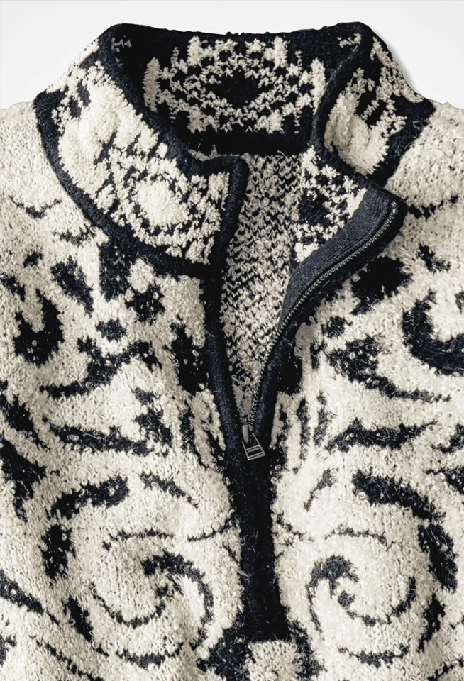 Suéter Pullover Coldwater Creek Alpine Lodge Color Negro Marfil Foto 2 de 4