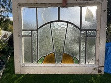 1930s Vintage Stain Glass Window Including Original Window Framing 55L x 44w