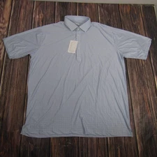 Collars & Co Polo Shirt Mens 2XL Light Blue Micro Print Dress Collar Stretch