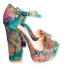 Vtg look Steve Madden Bonita Floral Platform Sandal Multi Brocade Ankle Strap 7