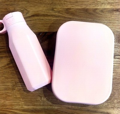 Kinder Lunchbox Set Rosa BPA-frei mit Trinkflasche | Silikon Bento 3 Fächer