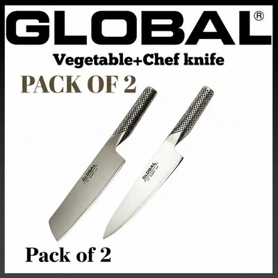 Global G5 7'' Veg Knife & G-2 8'' Chef Cromova 18 Steel New Sealed Boxed pack of 2