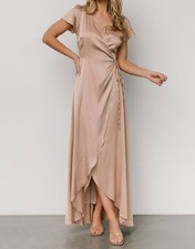 Baltic Born Krystal Women's Champagne Satin Wrap Maxi Dress. U.S Medium