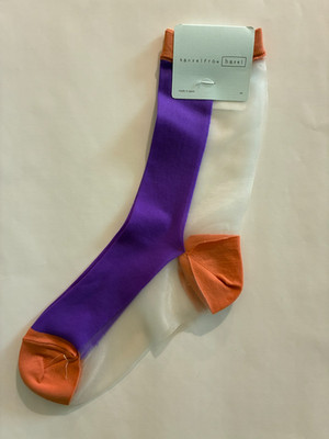 RARE FIND Hansel from Basel Sheer White with Purple Color-Block Crew Socks NWT