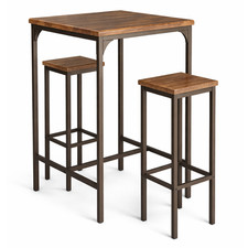 Mod. VIAREGGIO Set Tavolo Bar e 2 Sgabelli Marrone Tavolo Quadrato Alto 110 cm