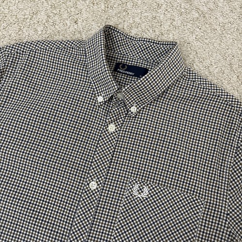 Camisa Fred Perry Cuadros Verde Guinga Azul Marino Manga Corta Mod Para Hombres Talla Mediana
