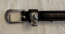 Brighton Vintage Black Leather Crocodile Embossed Belt Silver Locket M/30