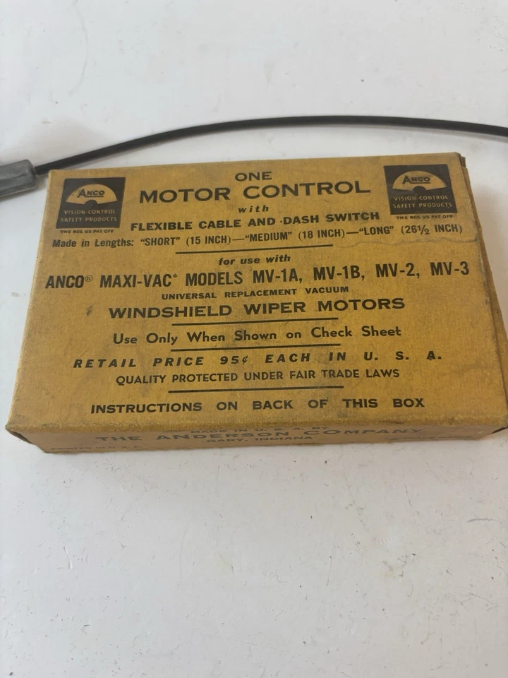 NOS 1930s 1940s Anco Accessory Wiper Motor Control Cable Operated Switch 18 Inch - Image 2 of 4