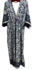SHEIN Curve 2XL Boho Floral Maxi Dress Blue White V-Neck Kimono Sleeve