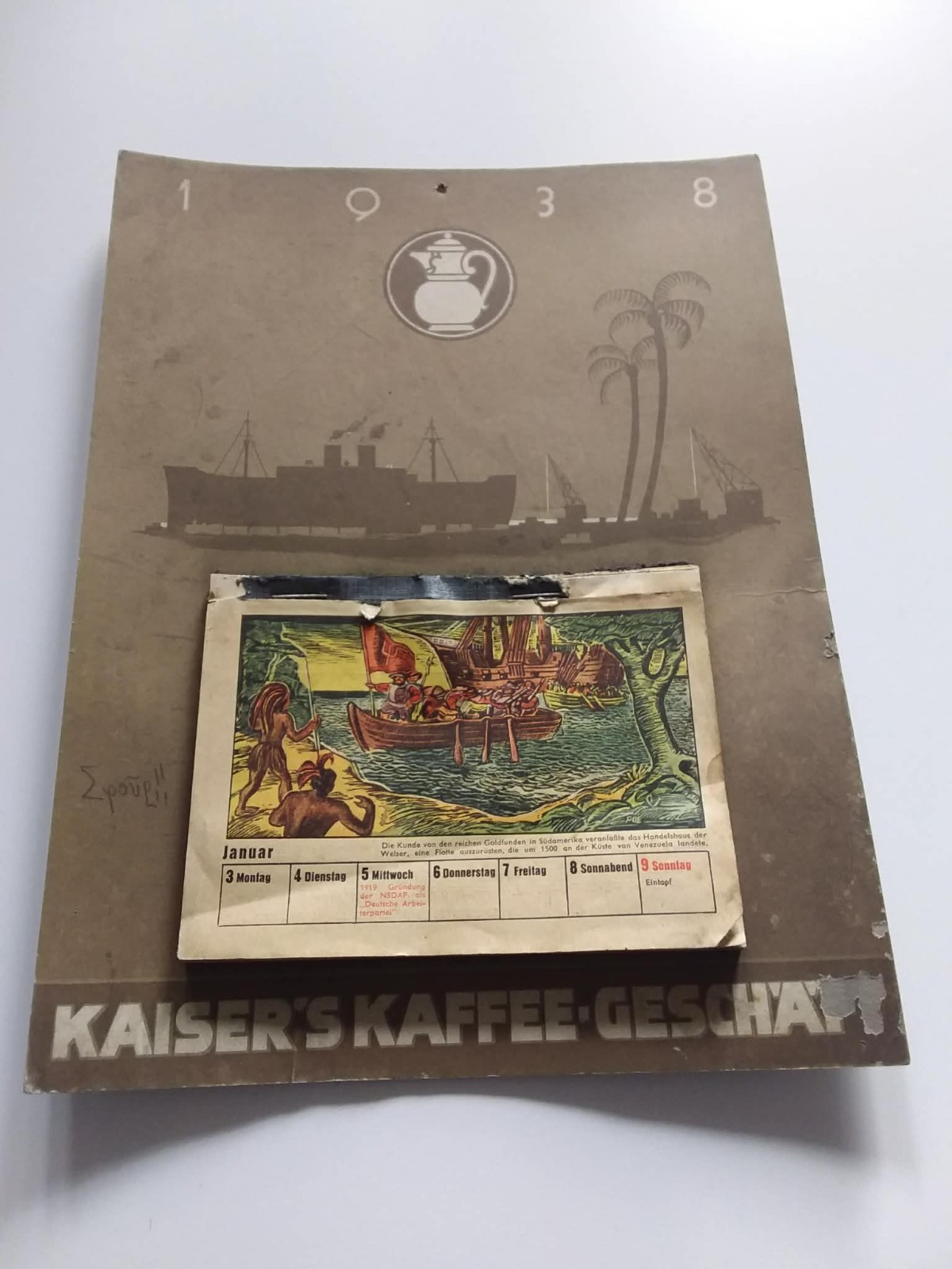 Calendario original Kaiser’s Coffee Business 1938 NS época Segunda Guerra Mundial muy raro