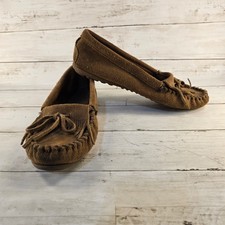 Minnetonka 403 Kilty Suede Moccasins Brown Fringe Slip On Flats Womens 8.5