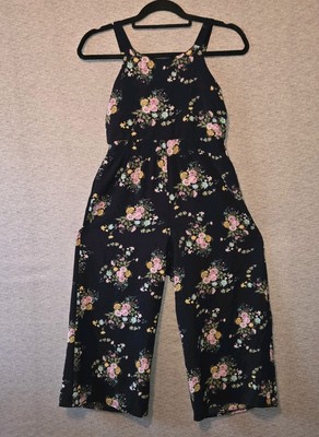 Knitworks Floral Jumpsuit Girls Size 12 Boho Black One-Piece Romper Stretch Knit