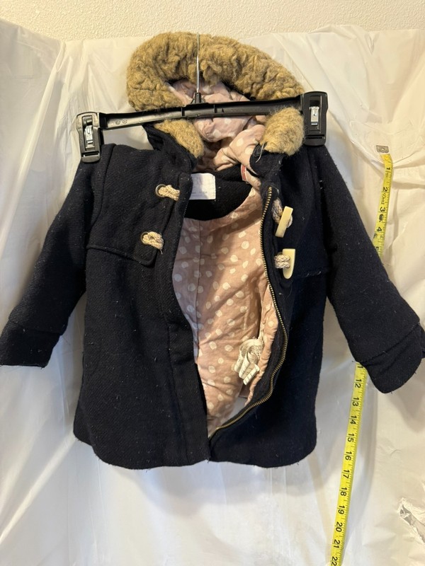 ZARA Kids Navy Toggle Duffle Coat Faux Fur Hood Size 3-4 Years