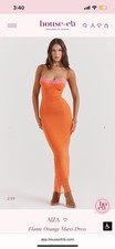 House of CB Azia Flame Orange Pink Lace Mesh Maxi Dress Corset Bustier XS