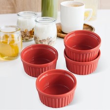Cinf Porcelain Ramekin Red 10 oz Pudding Bowls Dishes Cup for Baking- Set of 4,S