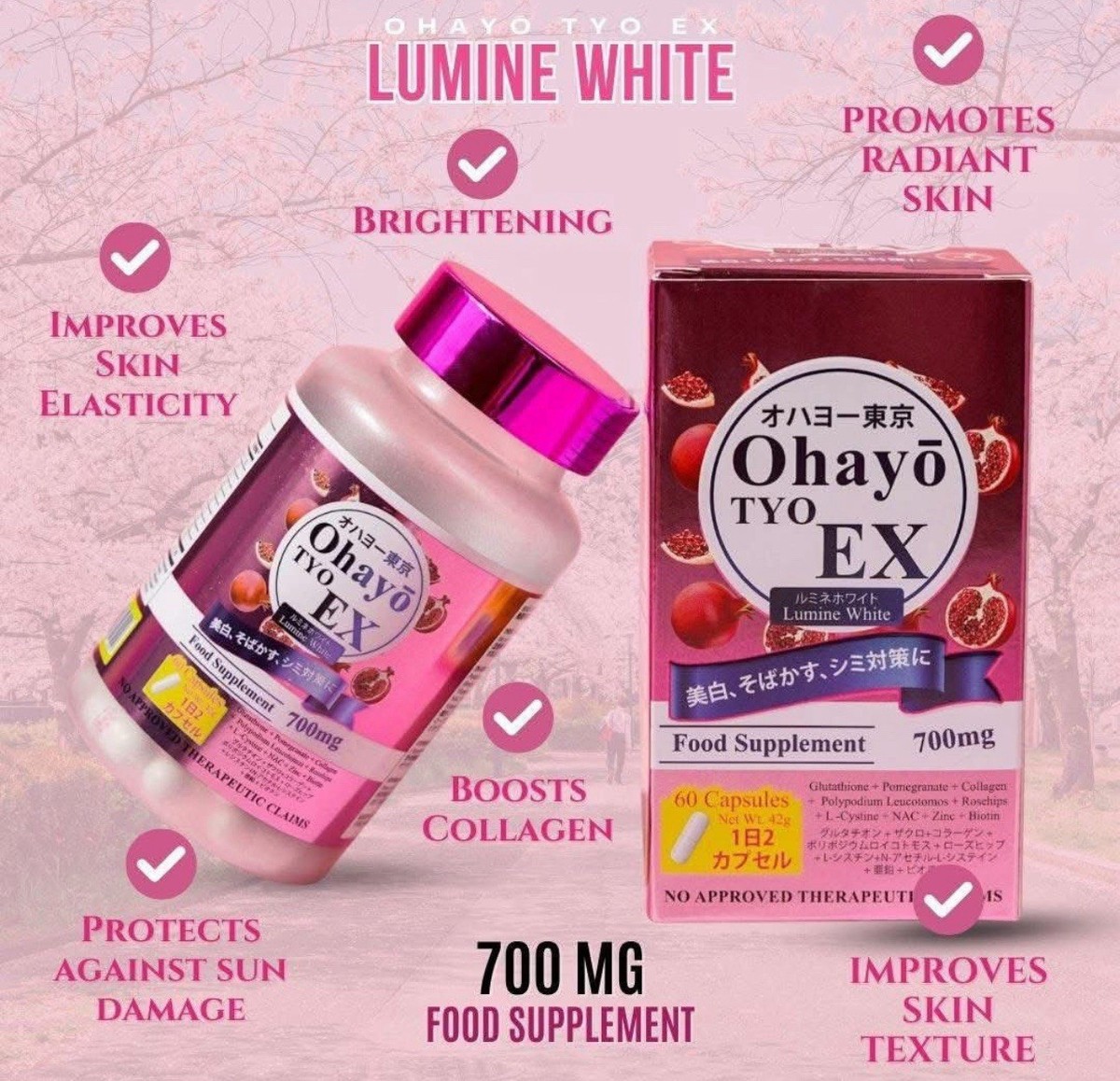 ohayo glutathione side effects Ohayo TYO EX Lumine White Glutathione 700mg, 60 Capsules